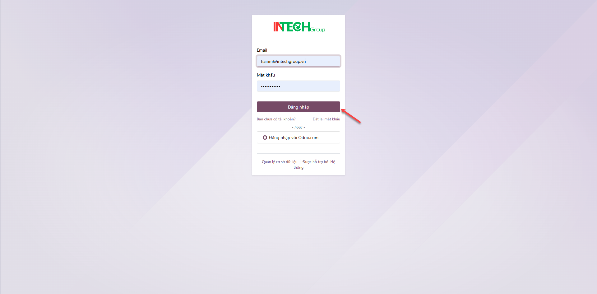 Intech ERP login form