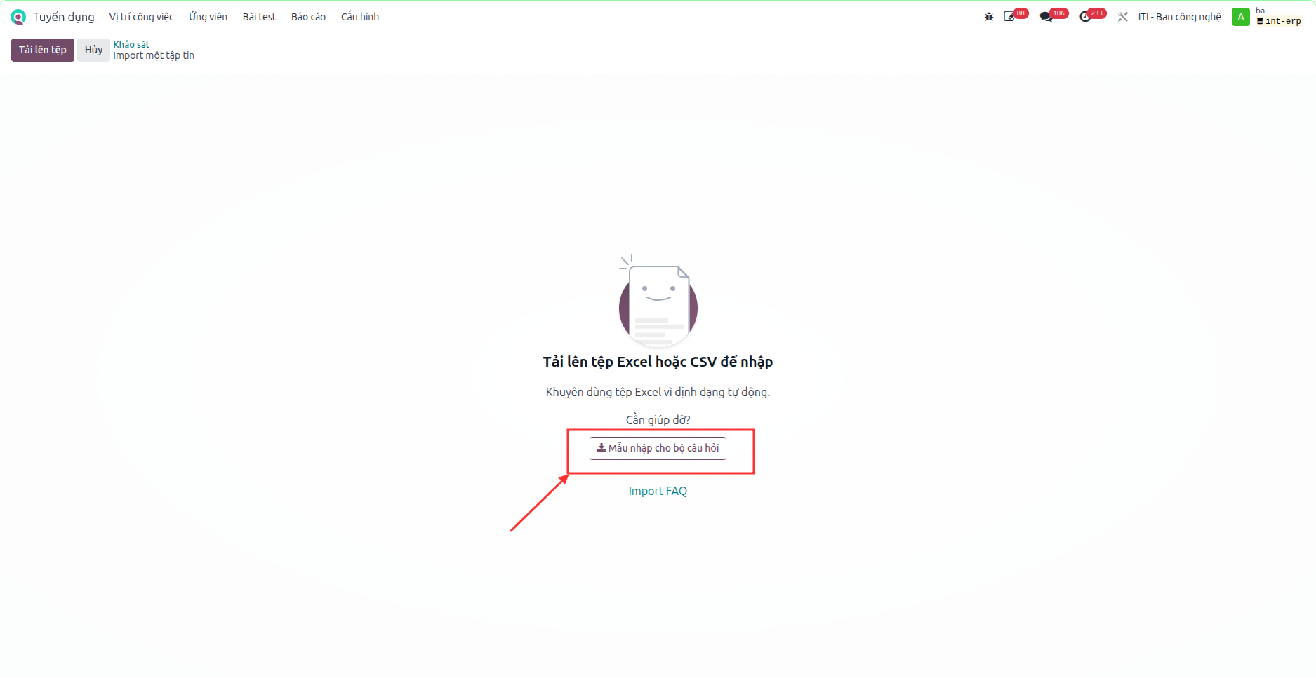 Downloading the question bank template