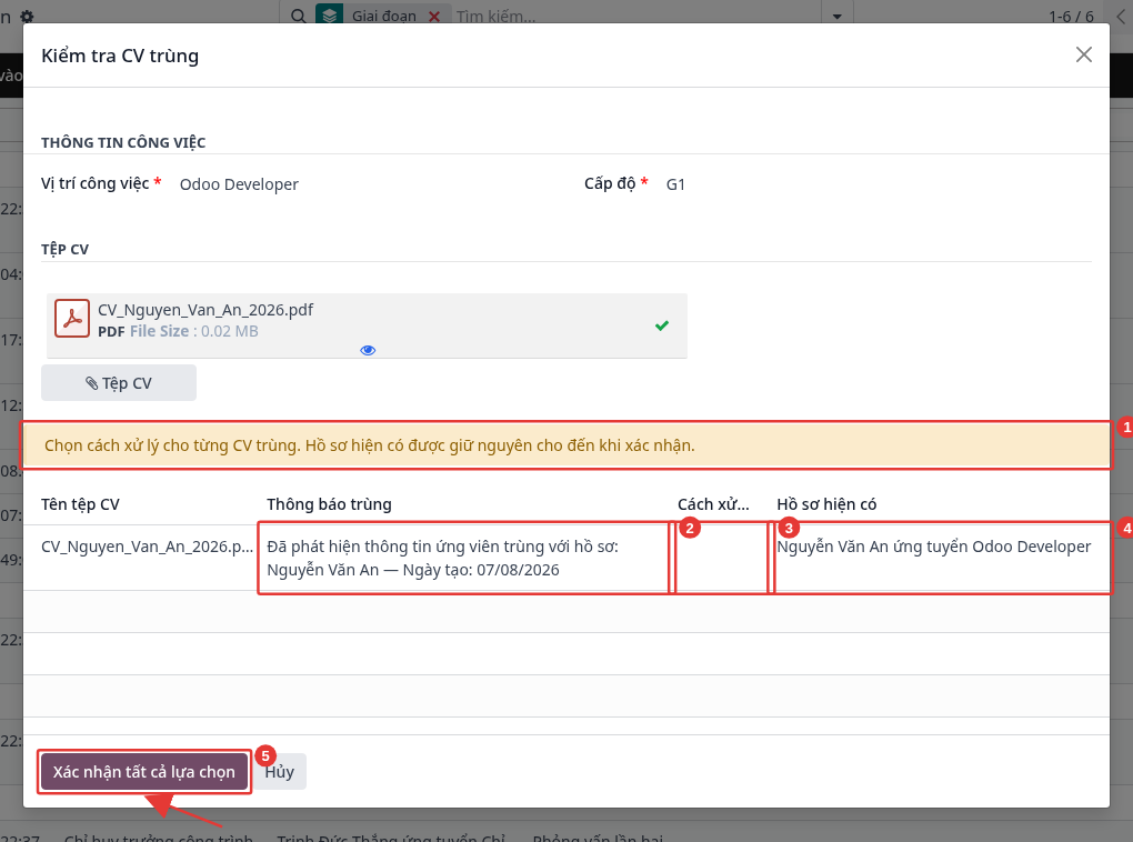 Duplicate CV check window