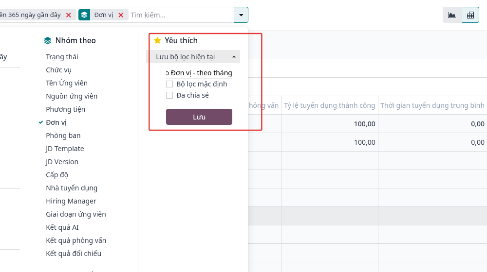Saving the report configuration in favorites