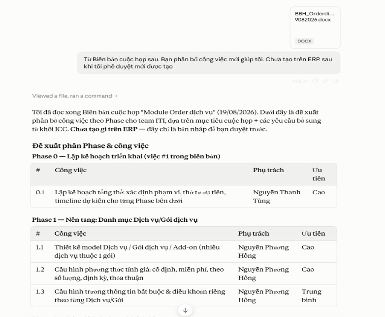 Extracted Action Items from meeting minutes on Claude