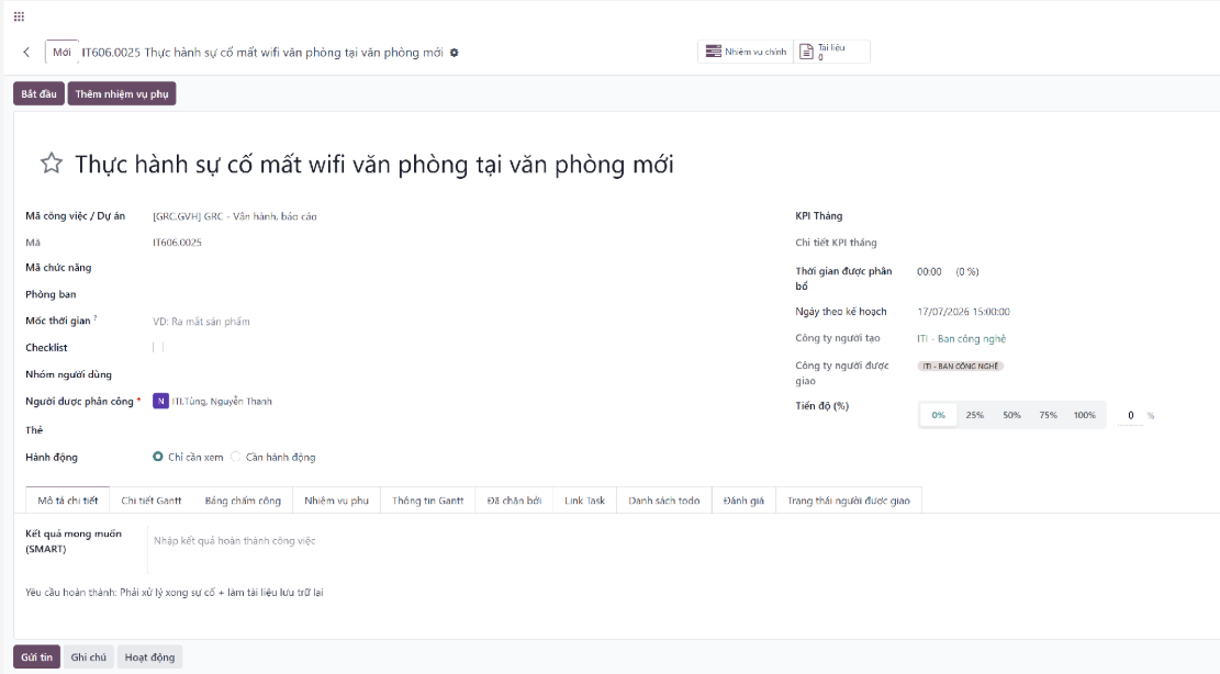 New task created on ERP interface