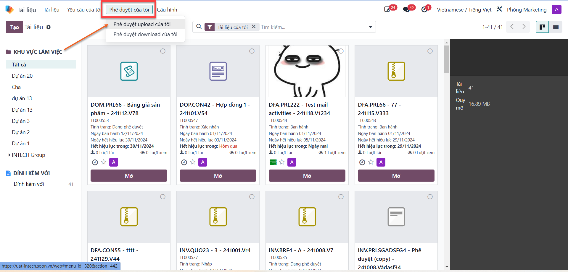 Navigating to my approvals tab on document management interface