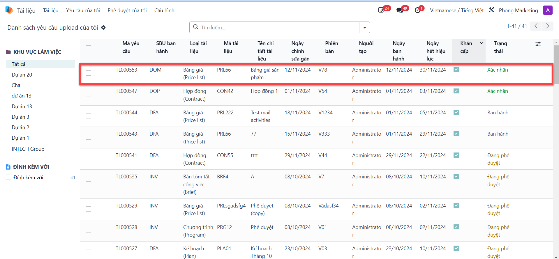 Selecting my upload requests list
