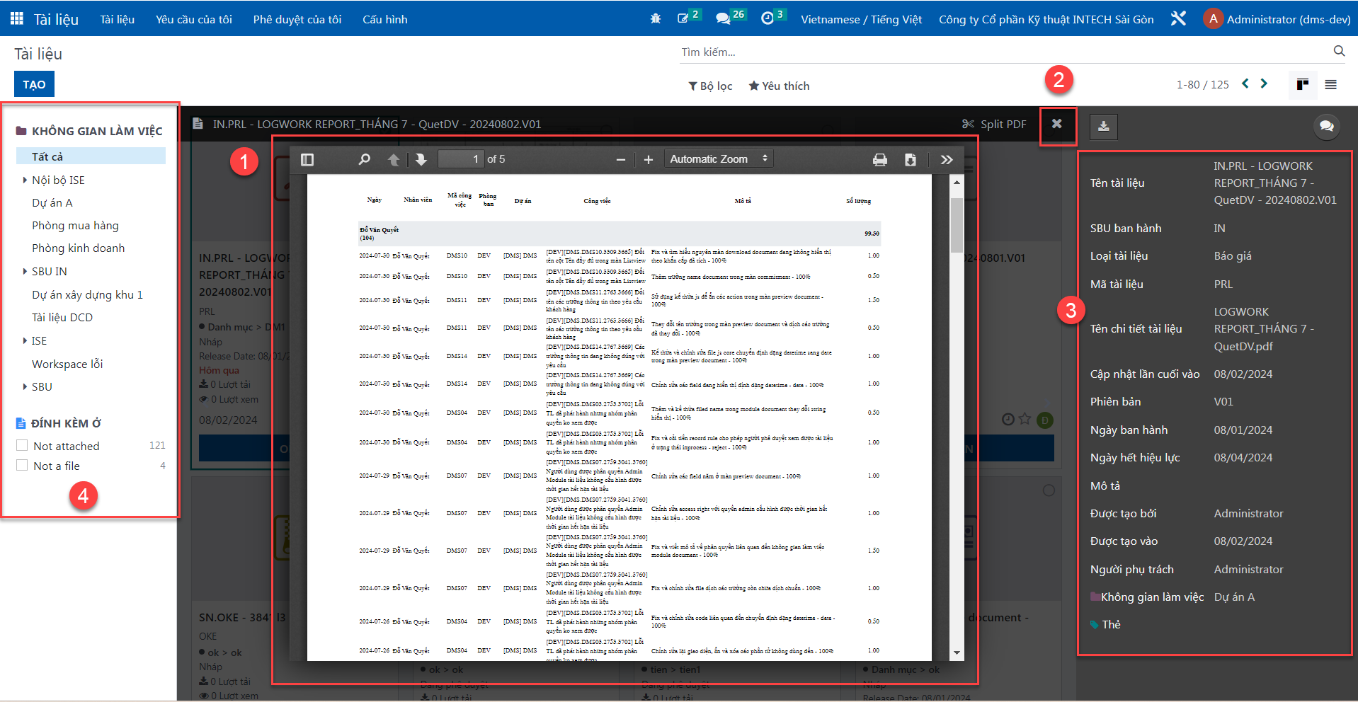 Four functional zones of document in-browser preview interface