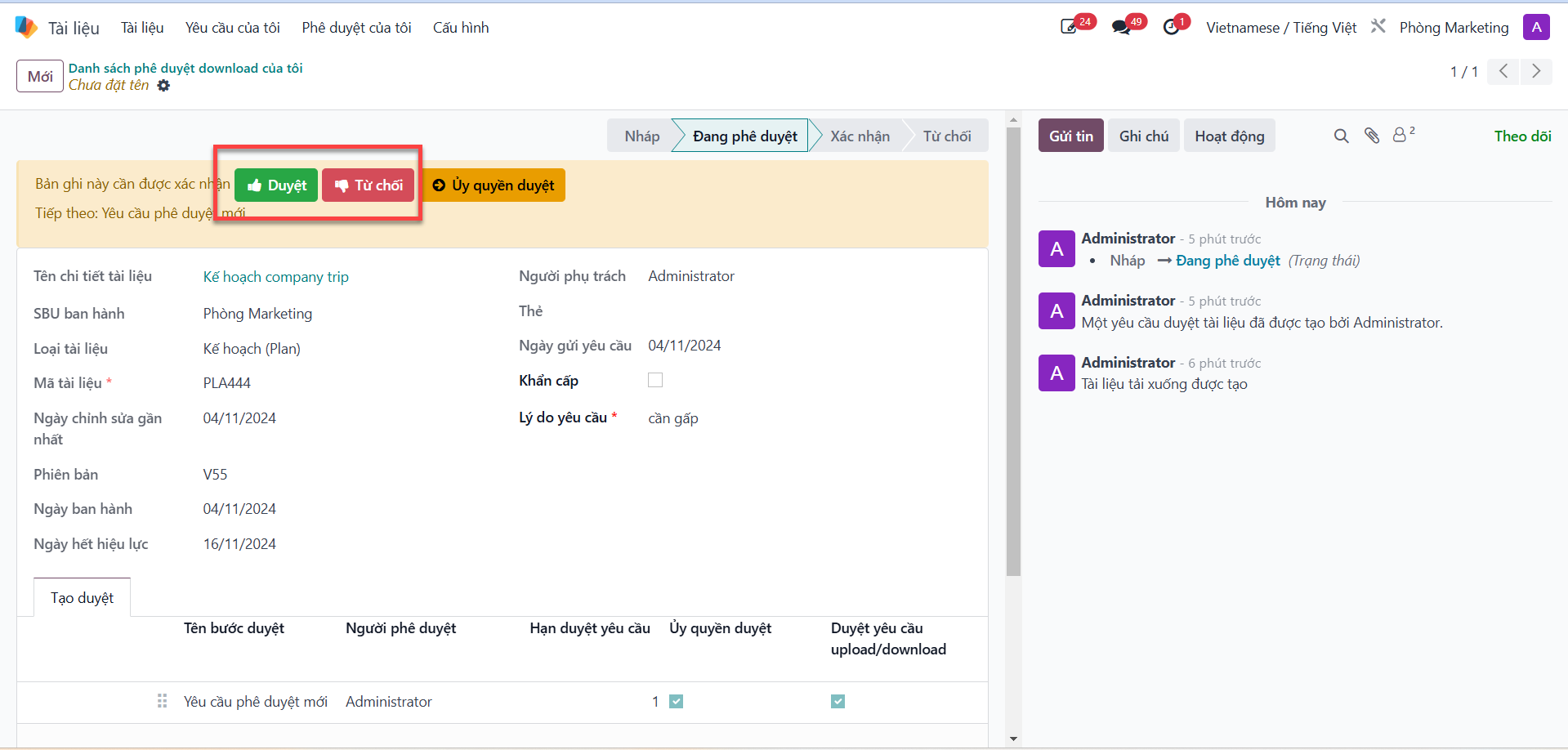 Opening pending download request for review