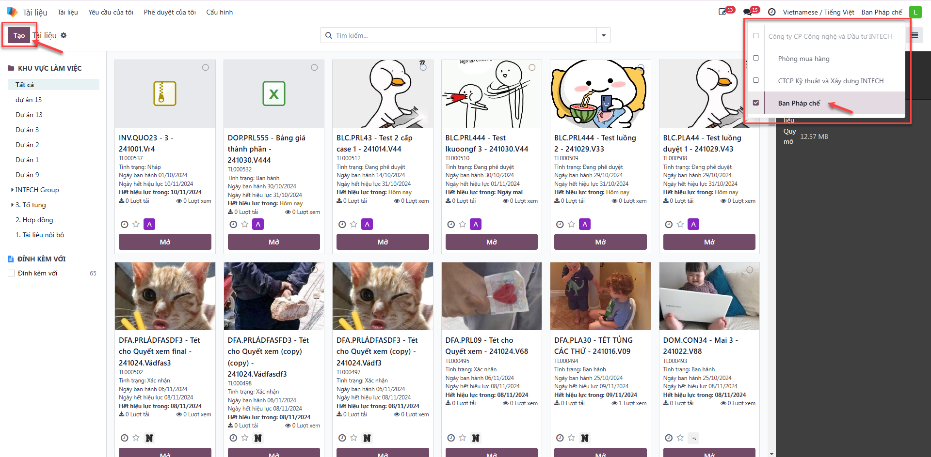 Document directory list view and create new document button