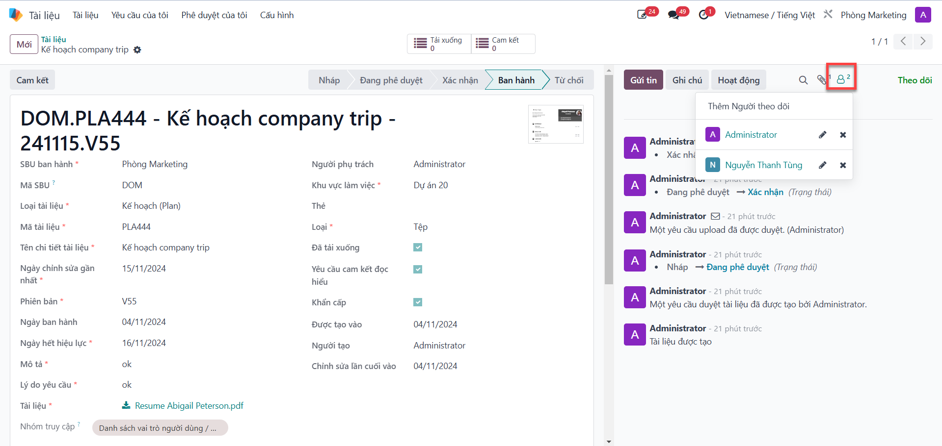 Clicking add followers icon in chatter header