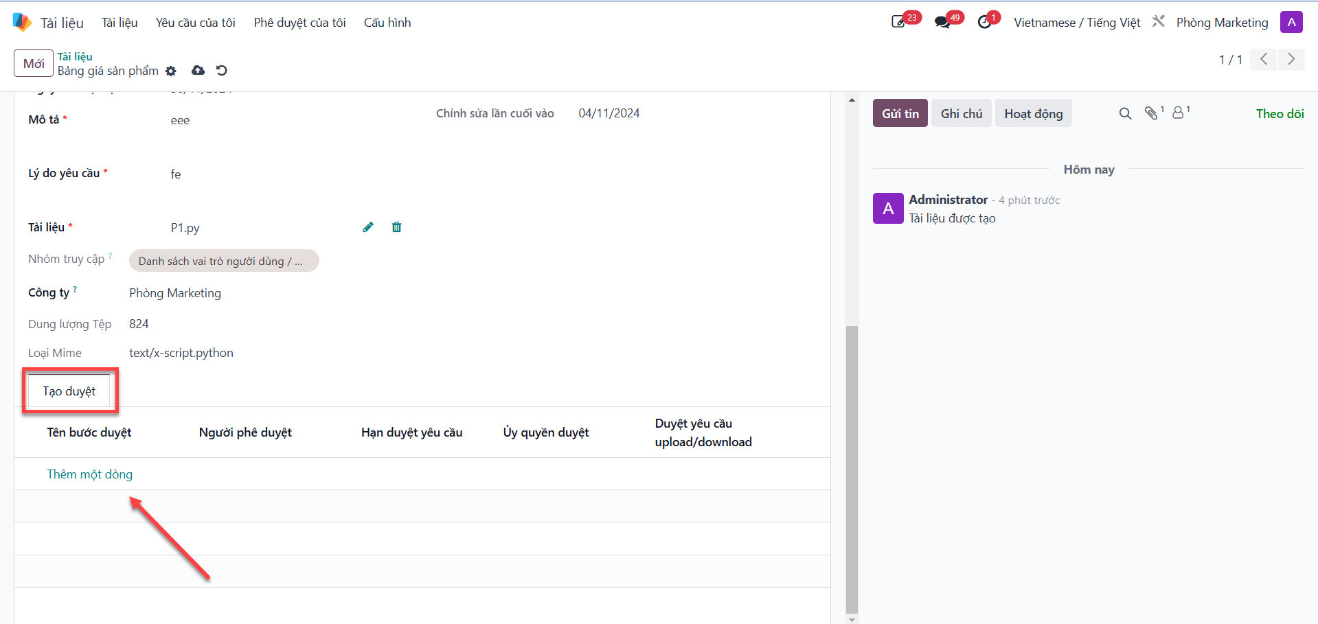 Adding new approval step line in create approval tab