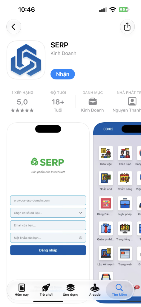 SERP application installation on iOS App Store