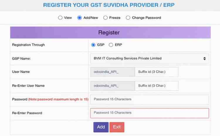 Submit GSP API registration details