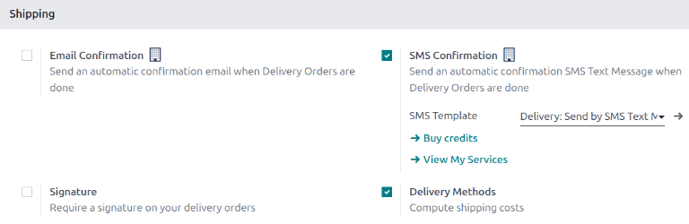 Enable the *Delivery Methods* feature by checking the box in Configuration > Settings.