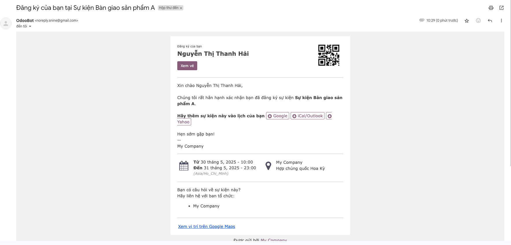 Automated confirmation email