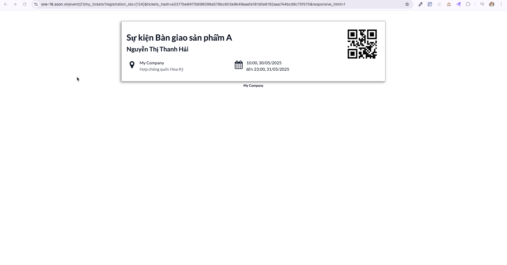 Digital ticket badge with check-in QR code