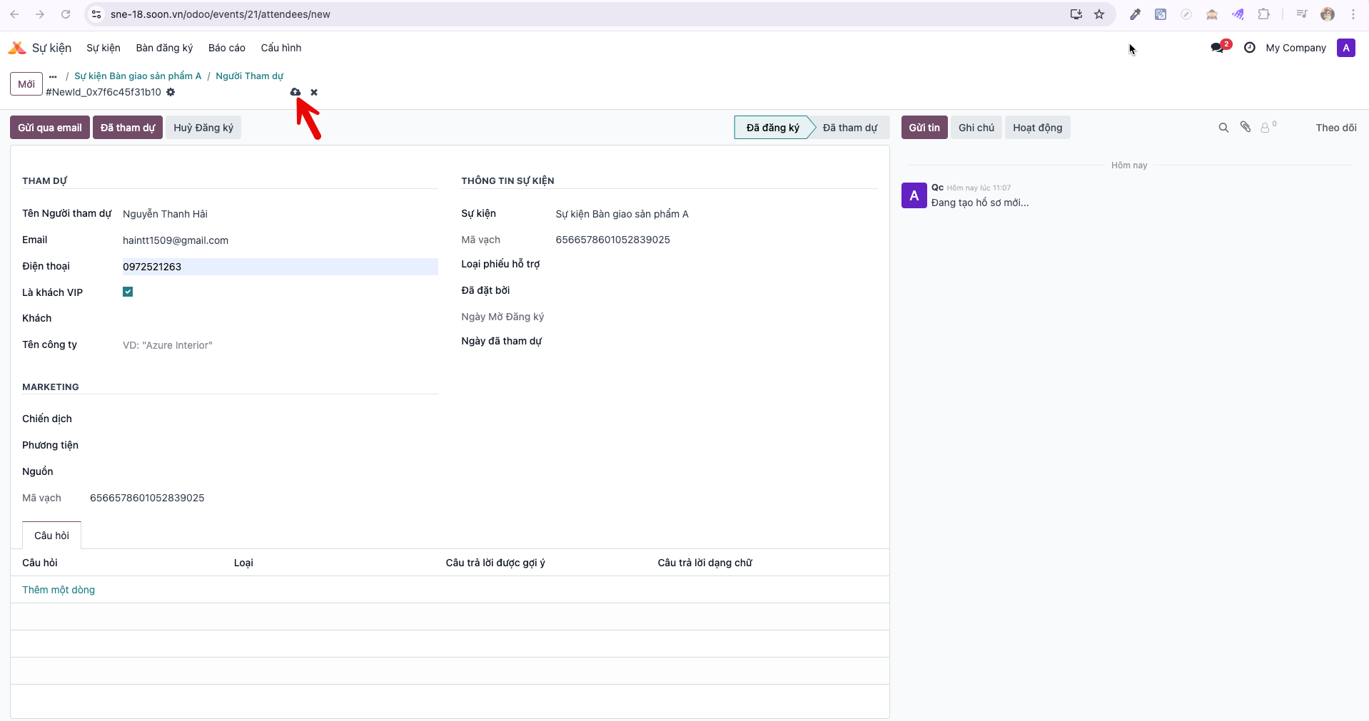 Attendee details form and Save button