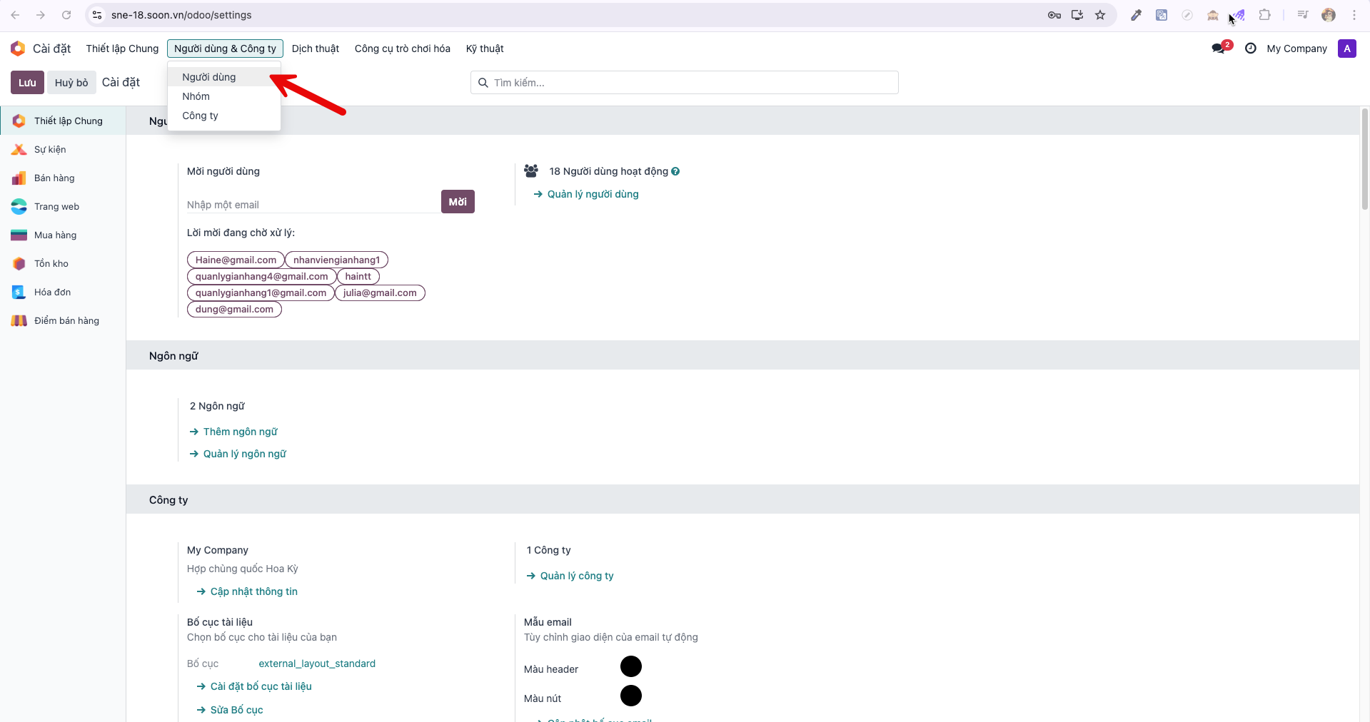 Navigating to Users management in Settings