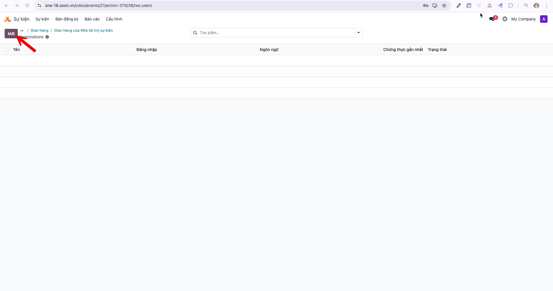 Booth users list view with New button