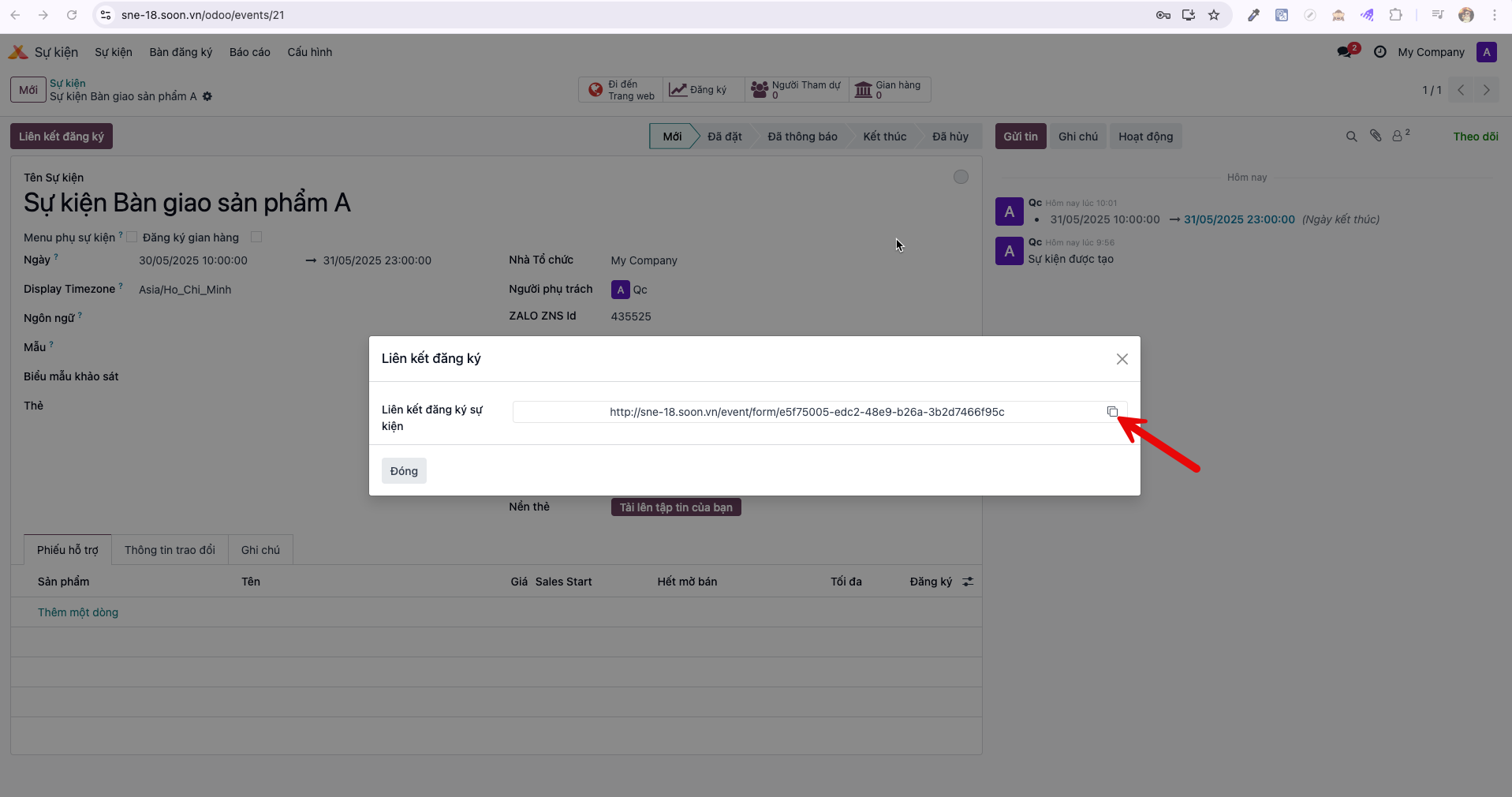 Copying registration link