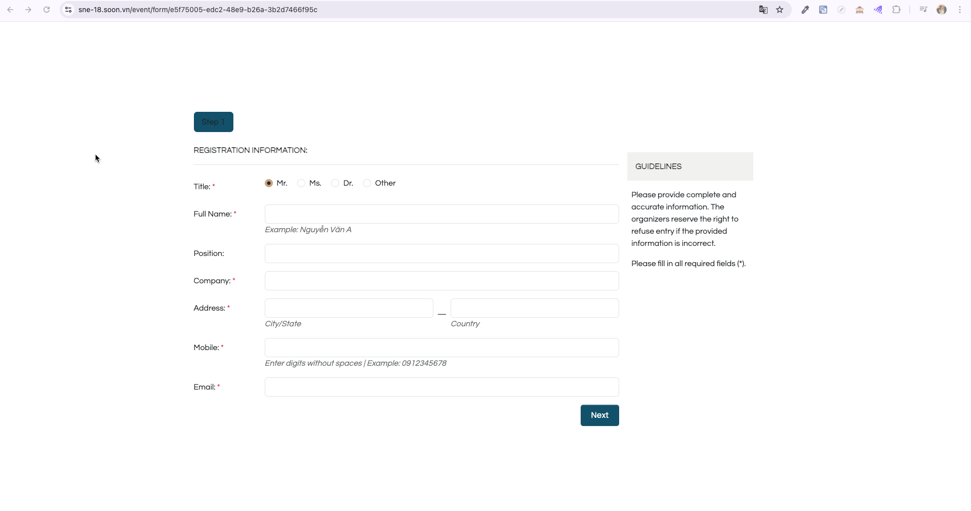 Public registration form overview