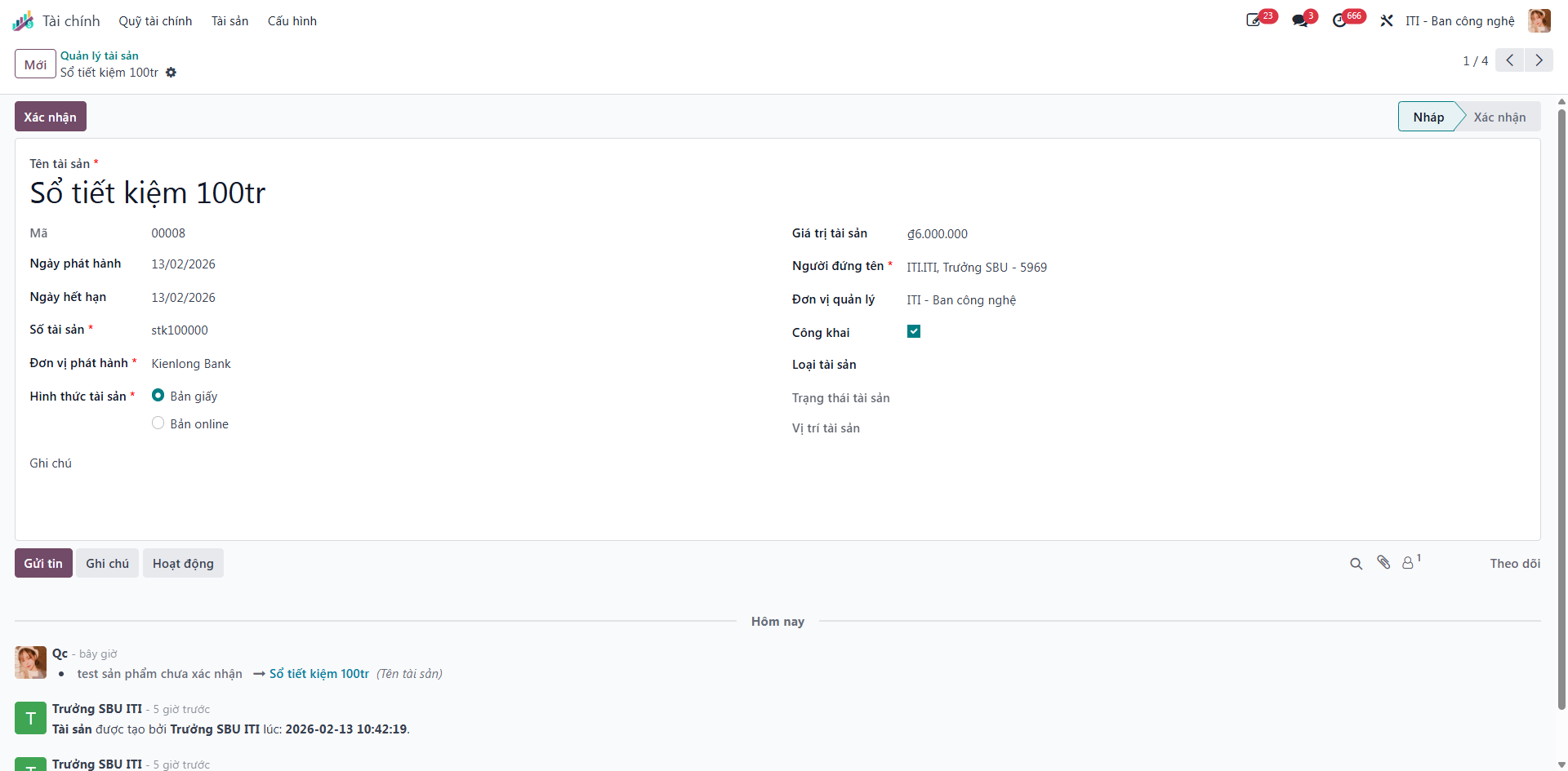 Clicking confirm to lock asset record