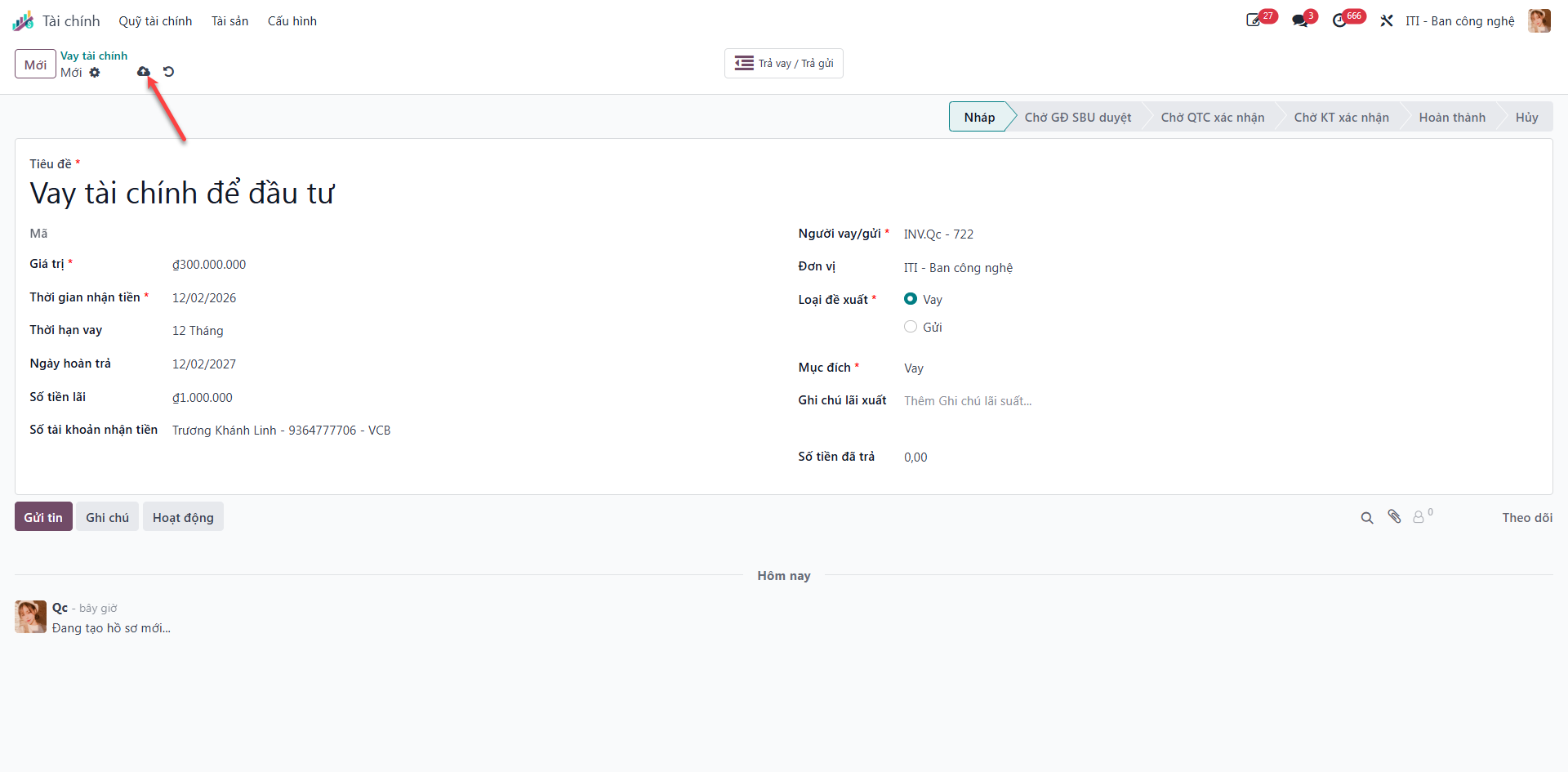 Entering loan parameters and saving draft