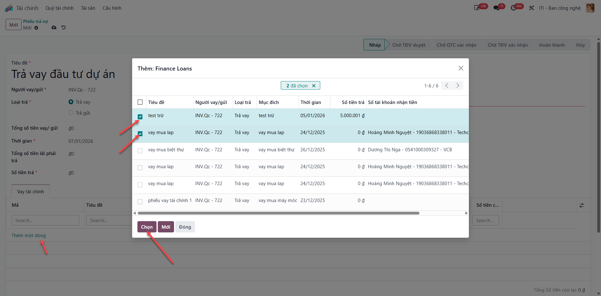 Selecting active loan agreement from lookup dialog
