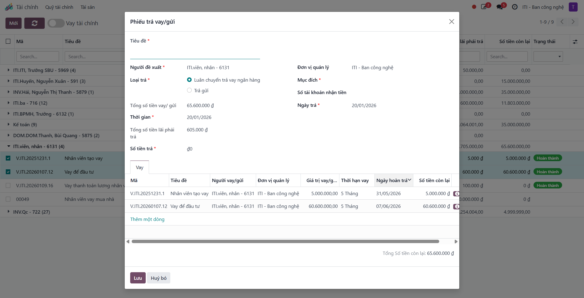 Verifying pre-populated repayment modal and saving