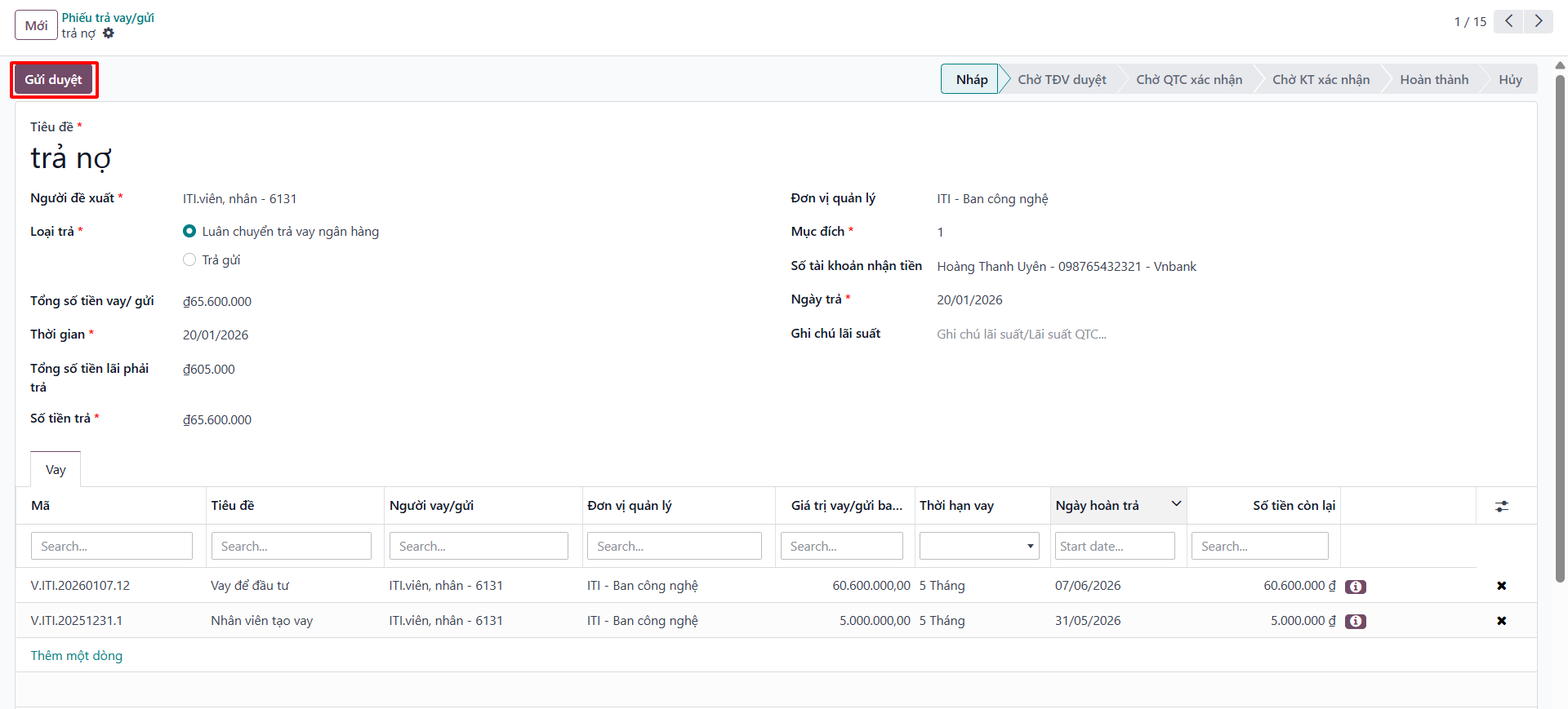 Submitting the batch-generated repayment voucher