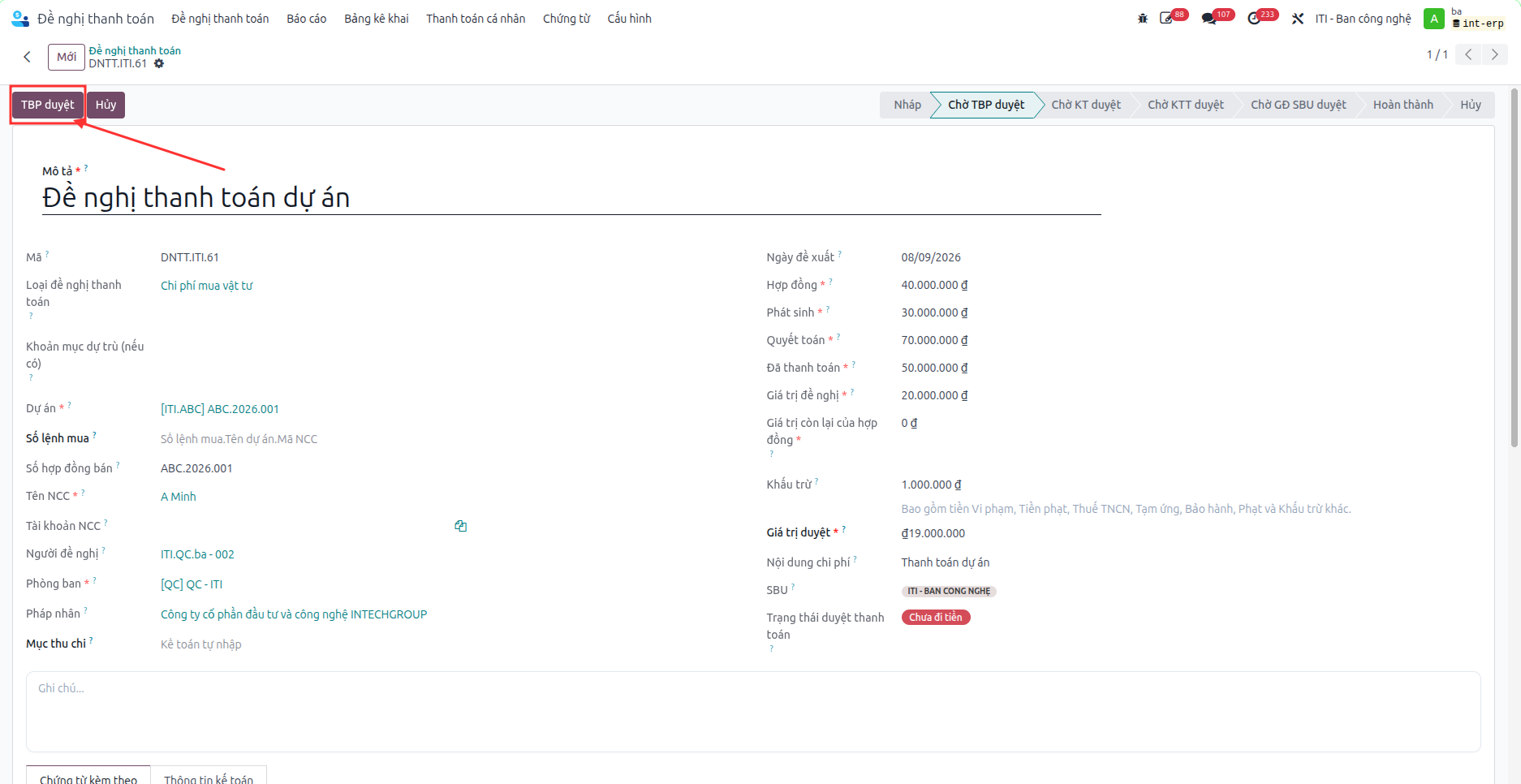 Department head confirming payment request