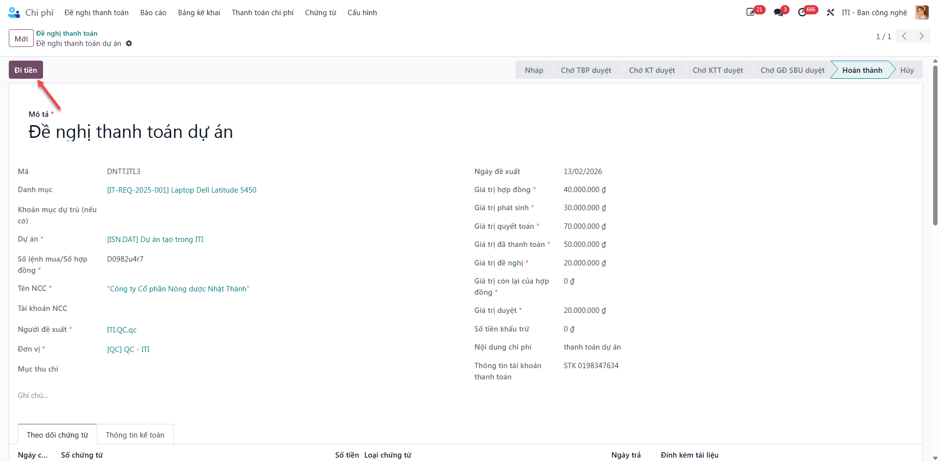 Clicking disburse payment action button