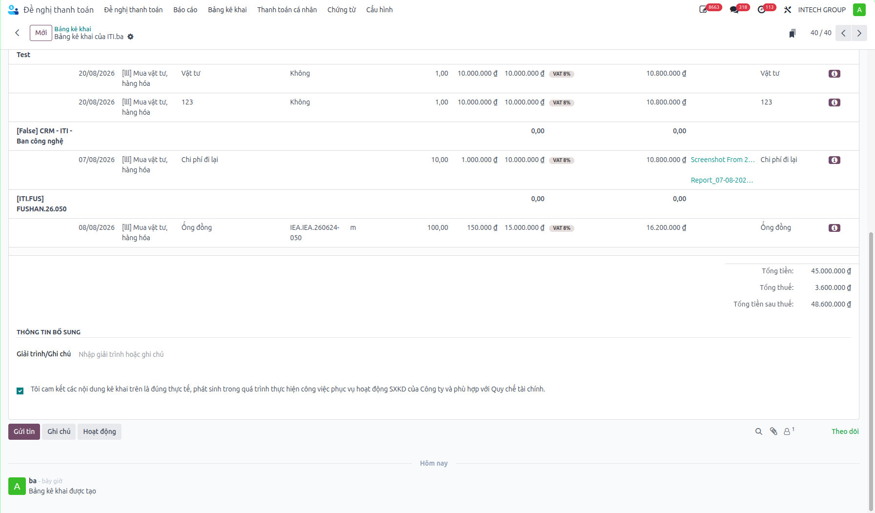 Certifying expense authenticity checkbox