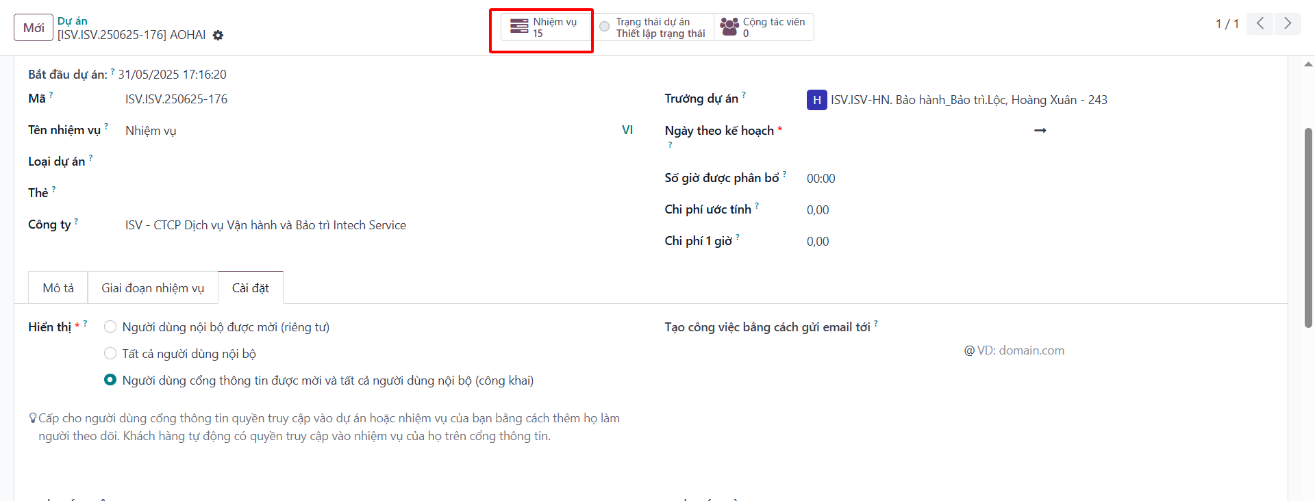 Project task list view