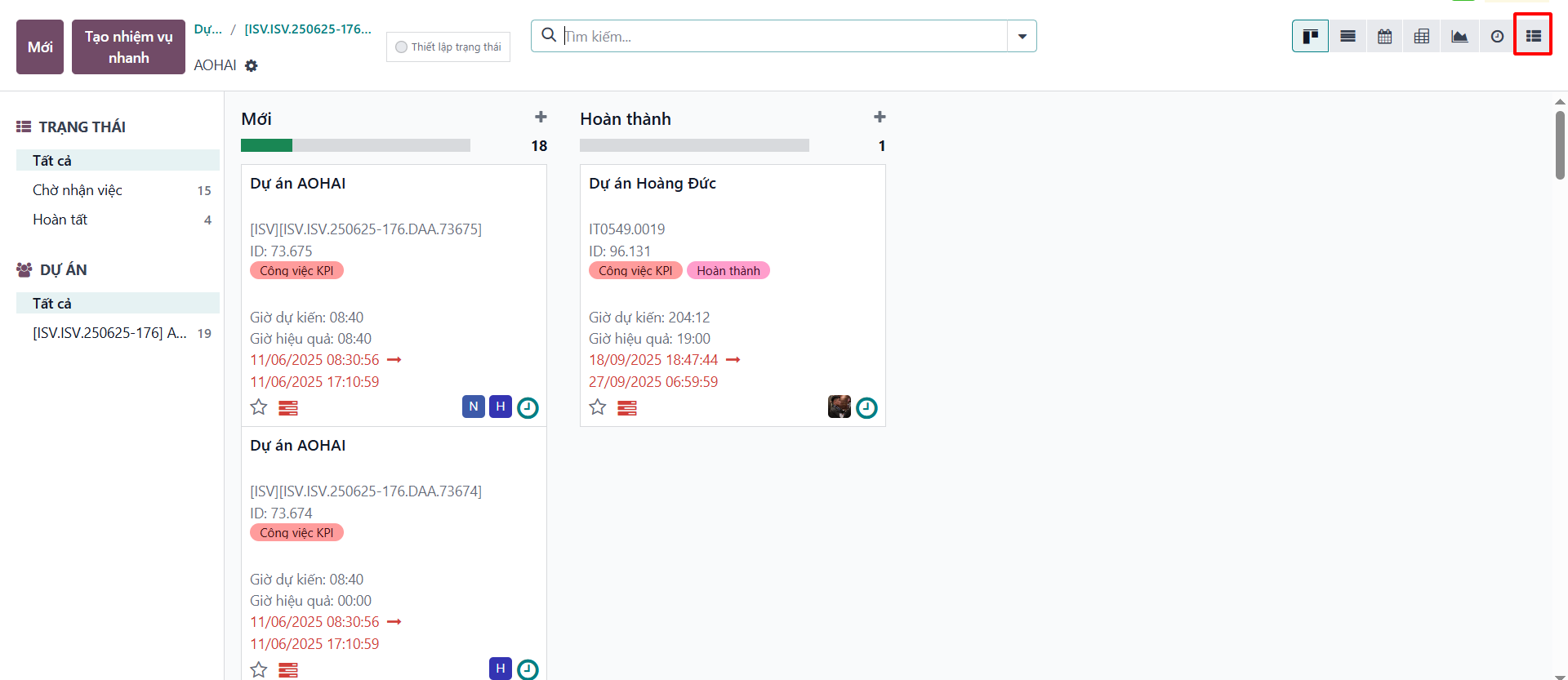 Switch to project Gantt view