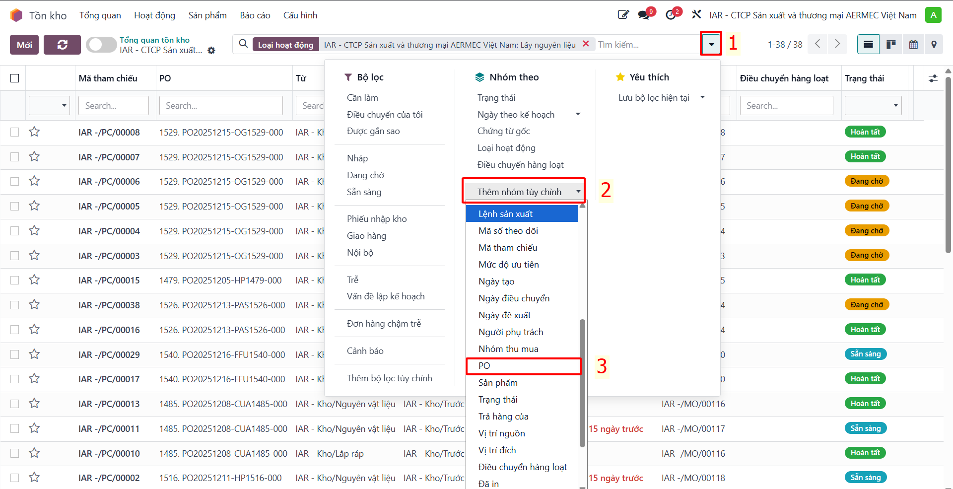 Filtering picking slips by project PO