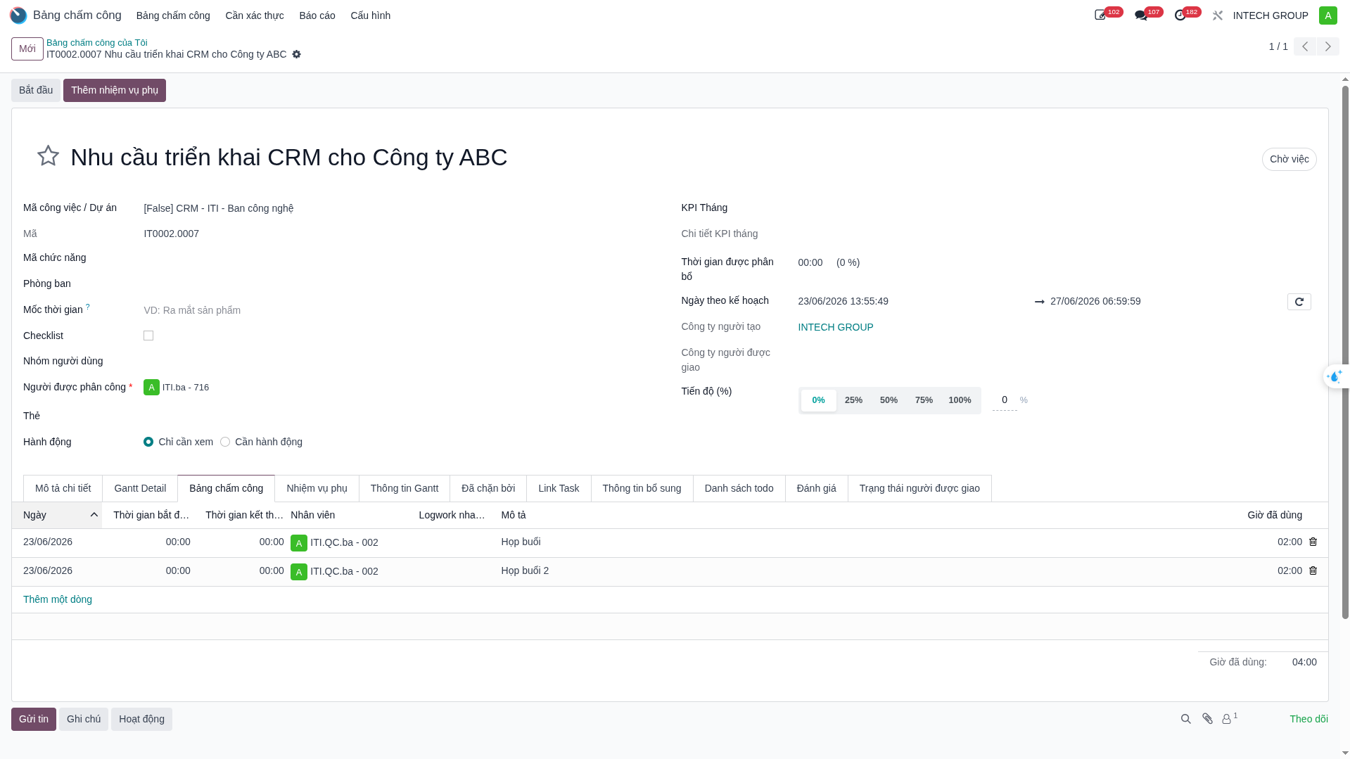 Automated CRM project task timesheet tracking