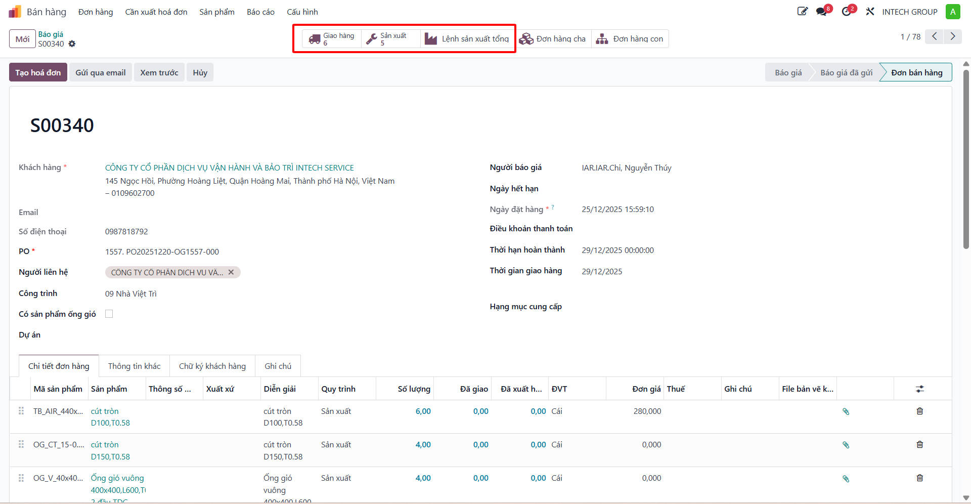 Confirming sales order and auto-creating linked manufacturing orders