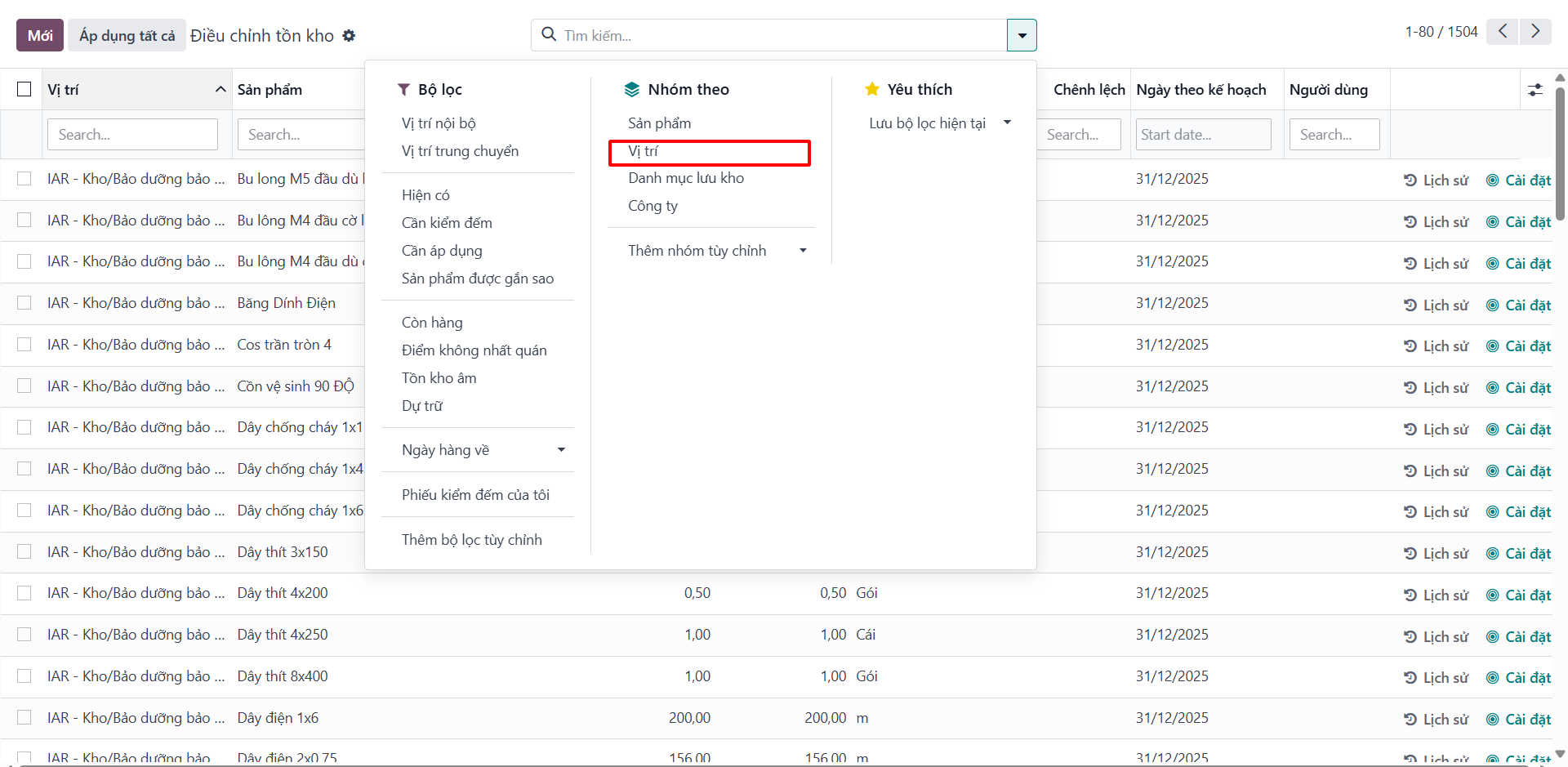 Filtering physical inventory by warehouse location
