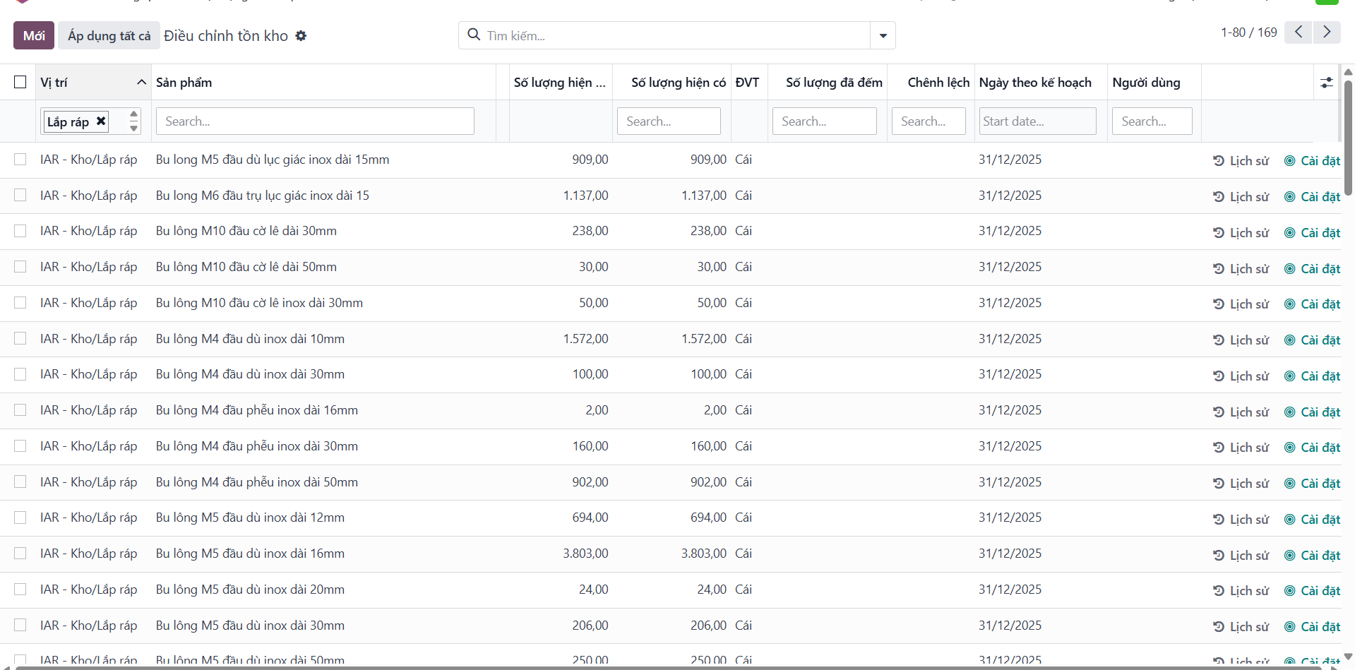 Applying inventory adjustments for individual items