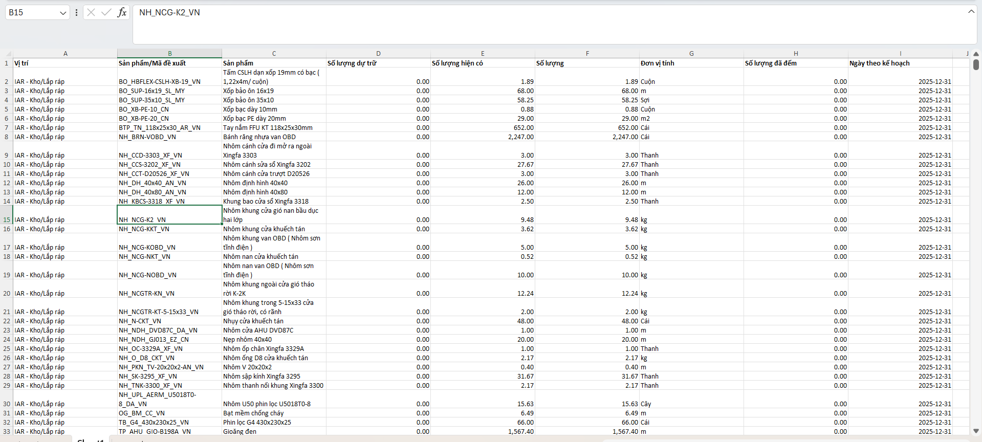 Updating counted quantities in Excel spreadsheet