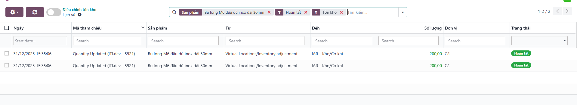 Synchronized real-time inventory ledger