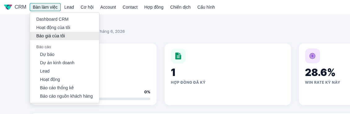 S-ERP CRM main navigation menu and dashboard interface