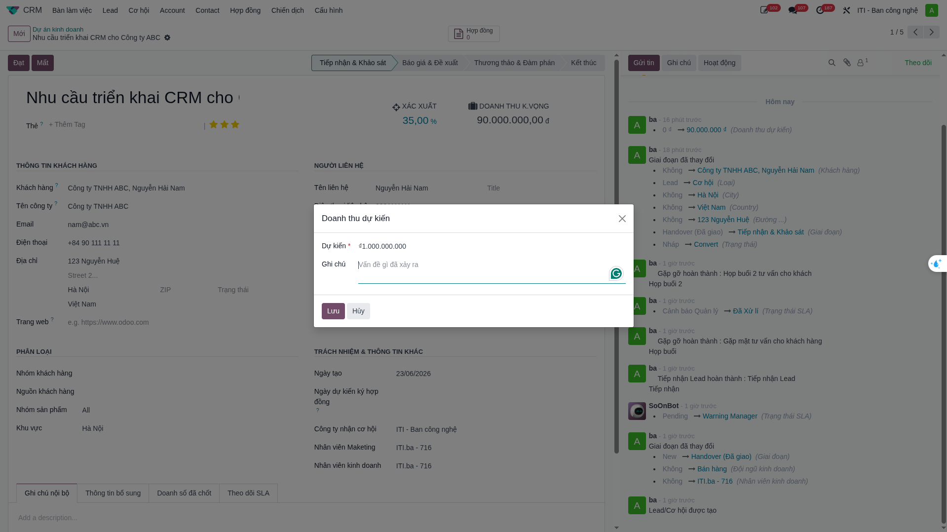 Lost opportunity reason selection dialog