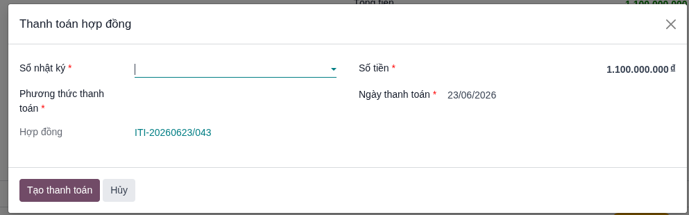 Payment registration modal and amount entry