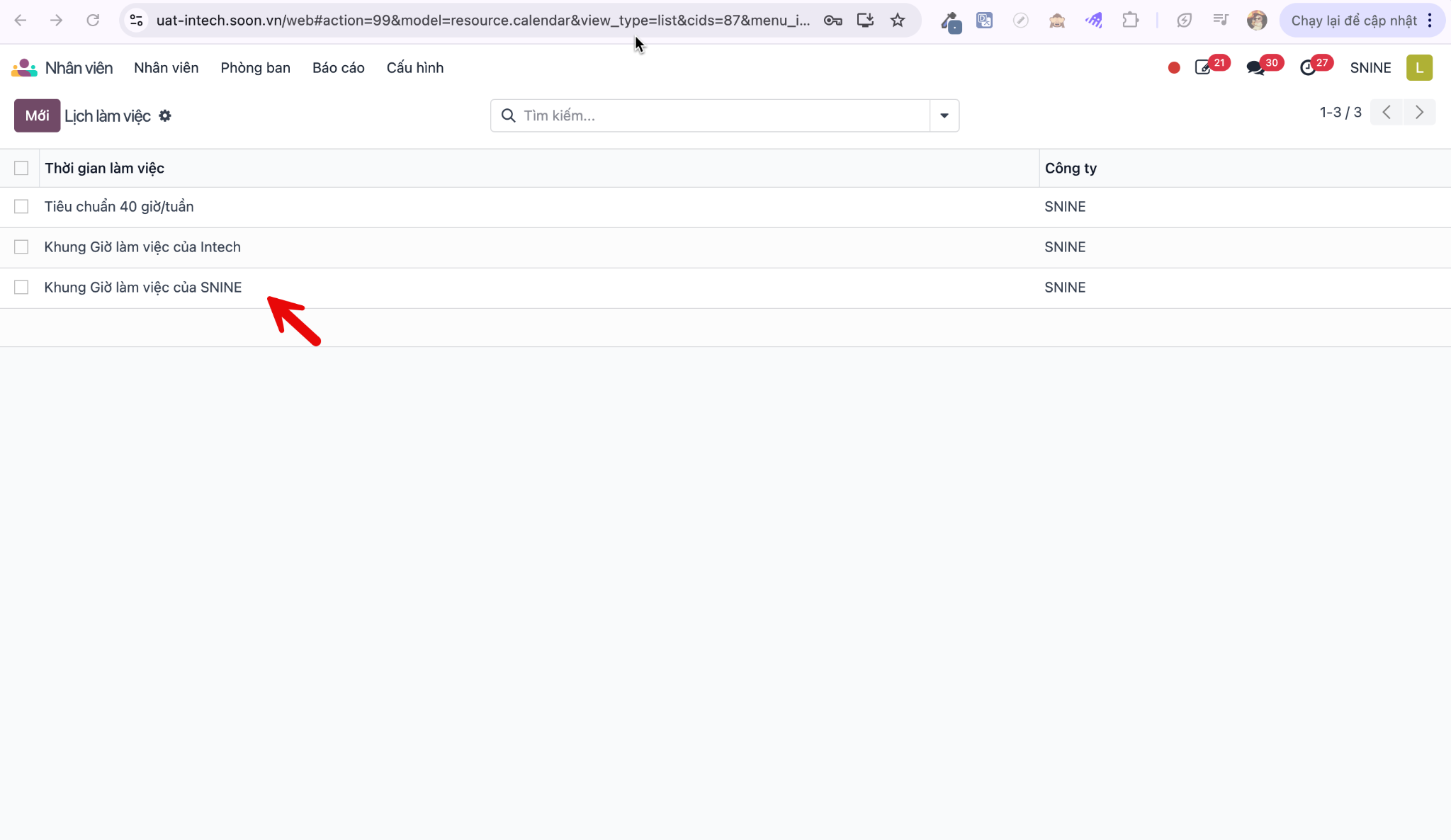 Saved company working schedule record