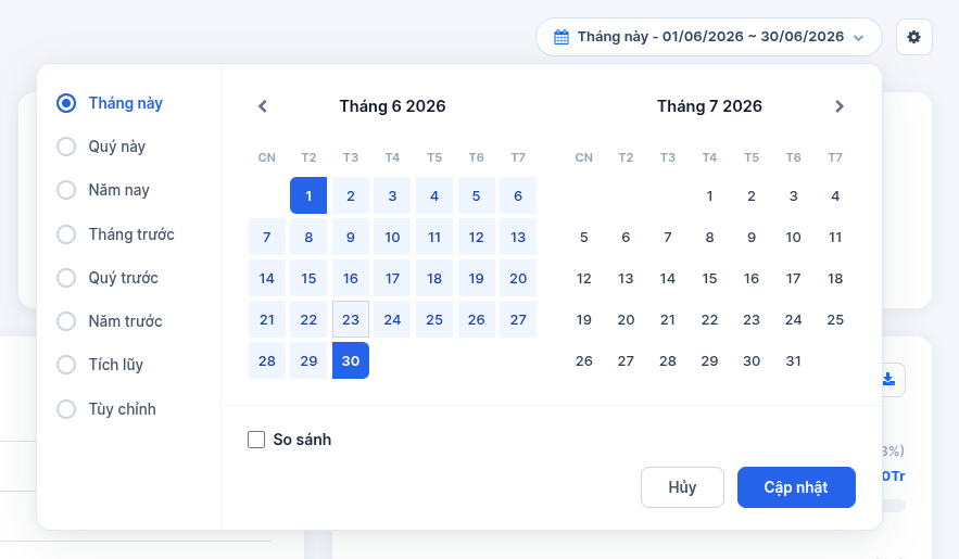 CRM Dashboard time filter and custom date picker