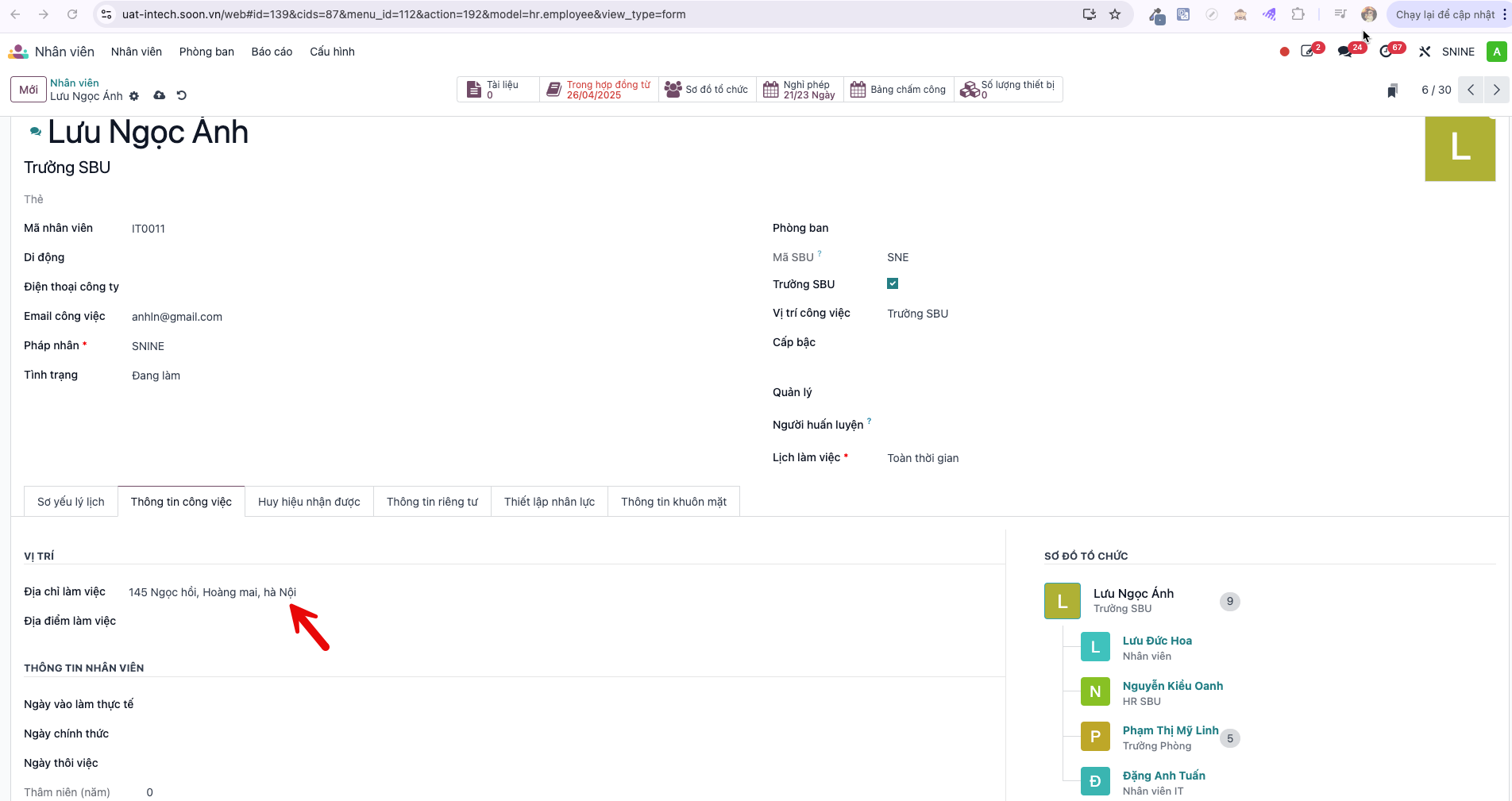 Assigning working address and location on employee profile