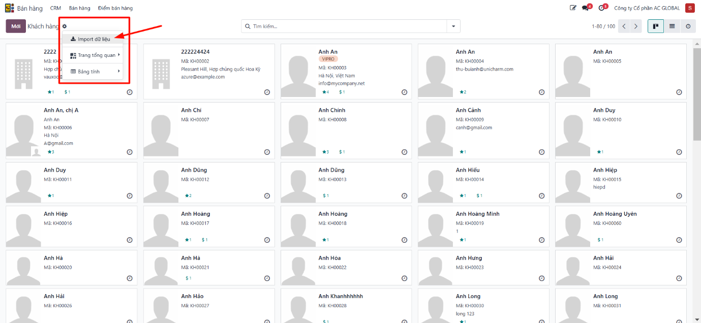 Selecting customer import records action