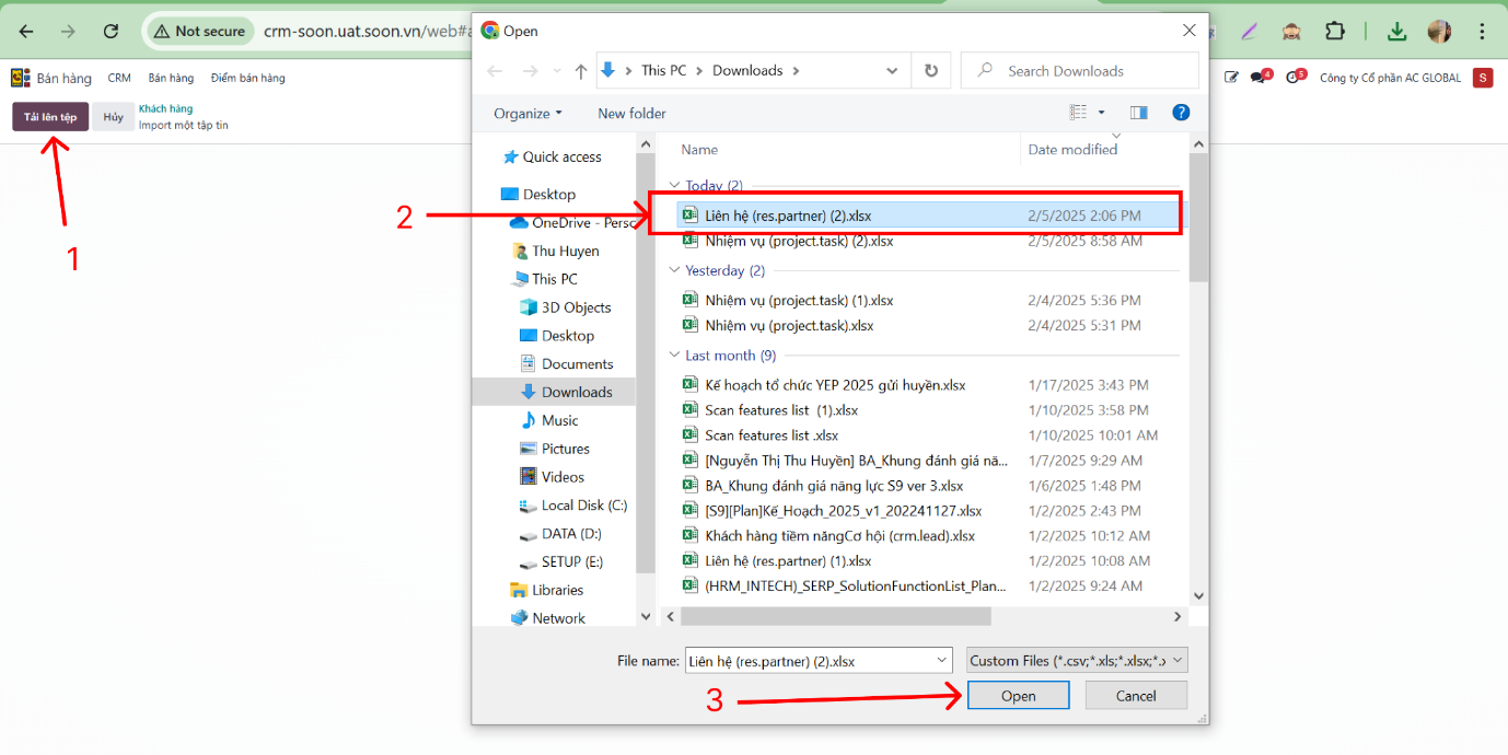 Uploading customer Excel spreadsheet