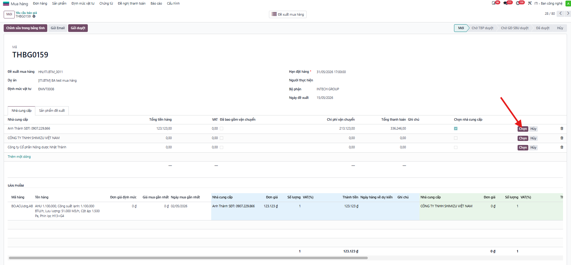 Approving winning vendor selection