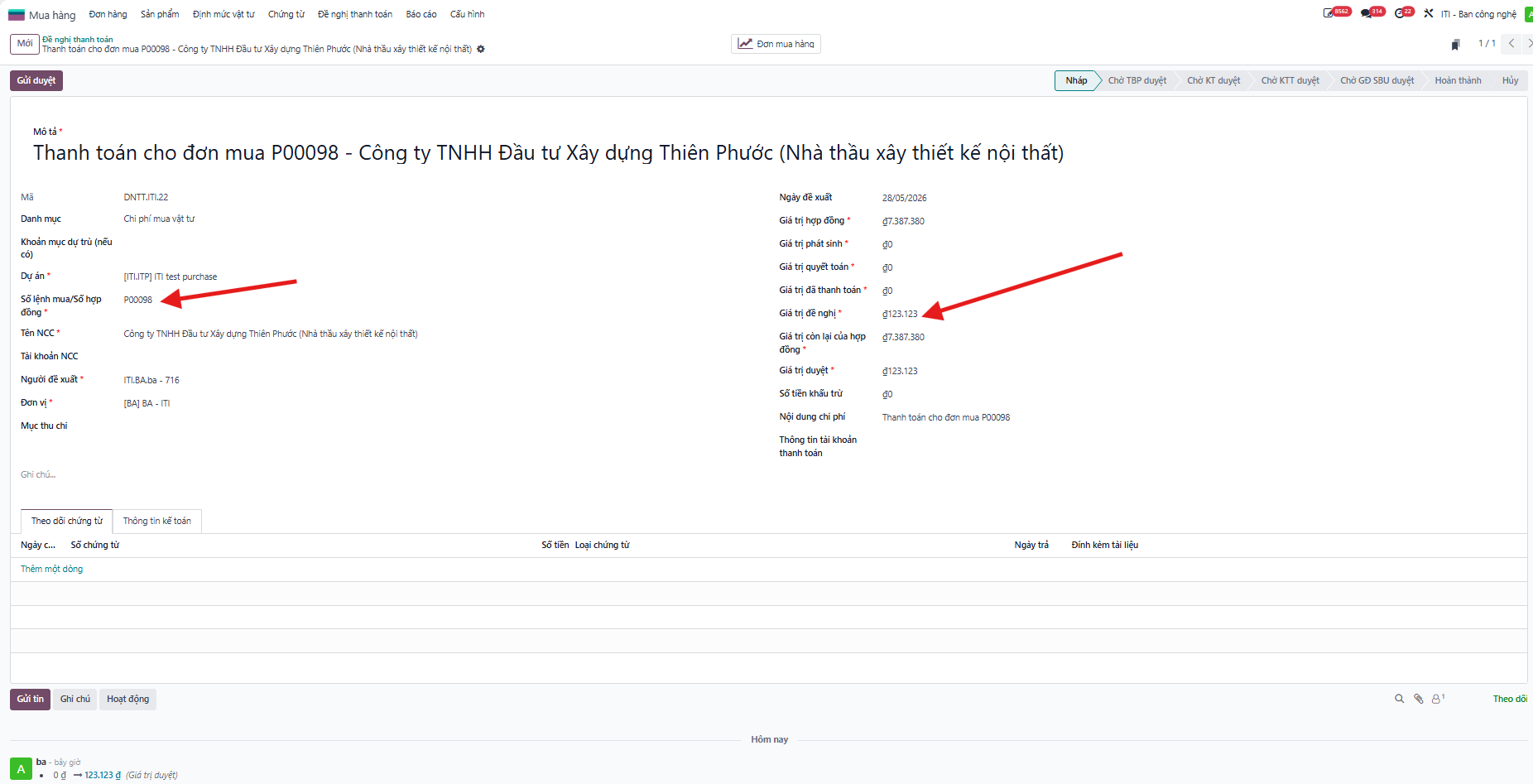 Auto-populated contract values and payment calculation